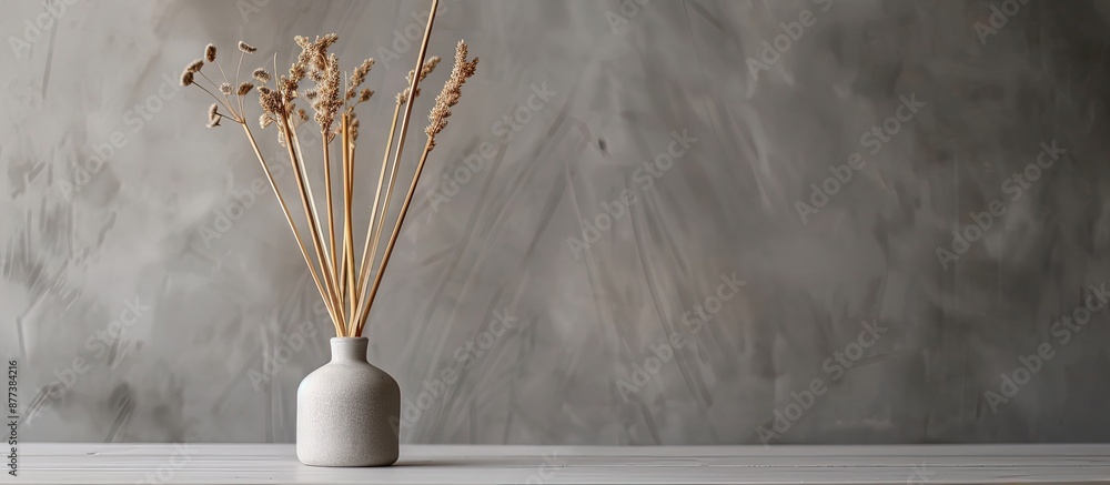 Aufkleber a reed air freshener displayed on a table with a grey background allowing for text in the copy space