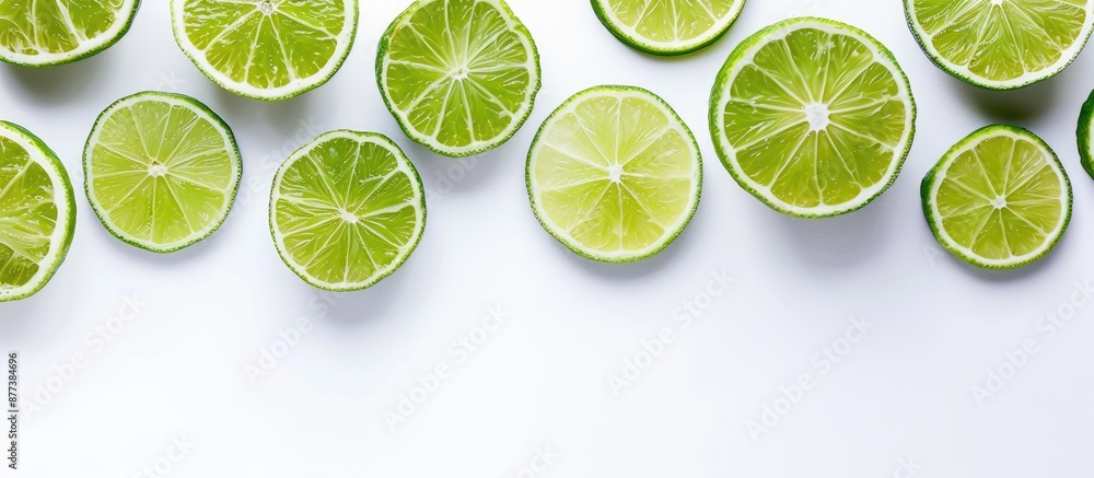 Aufkleber ripe green limes sliced on white canvas background creating a copy space image