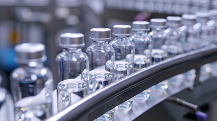 Bottles on a Conveyor Belt in a Factory Setting