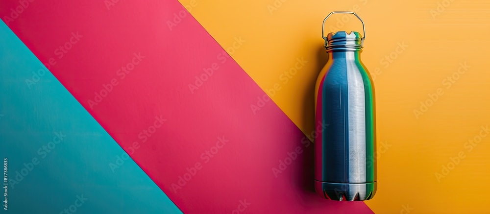 Poster zero waste concept displayed with a metal water bottle set against a colorful background creating a 