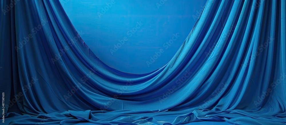 Poster blue textile backdrop with plain surface to be used as background or wallpaper featuring a blank are