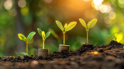 Financial growth depicted with plant growing from coins, business financial, sustainable financial growth