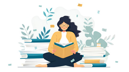 Academic research, writing papers, flat design illustration, generative ai