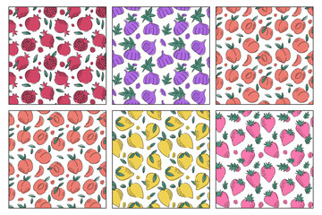 Set of hand drawn oranges fruits with leaves. Vector modern botanical illustration. Set of citrus tropical fruits. Summer design for pattern, poster, card, fabric, banner, cover.Hand-drawn 