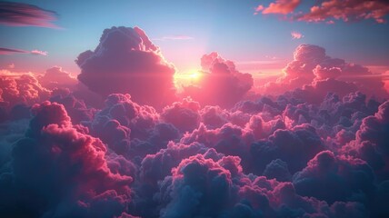 Stunning aerial view of vibrant cotton candy clouds illuminated by a spectacular sunset, creating a magical and serene sky landscapeclouds