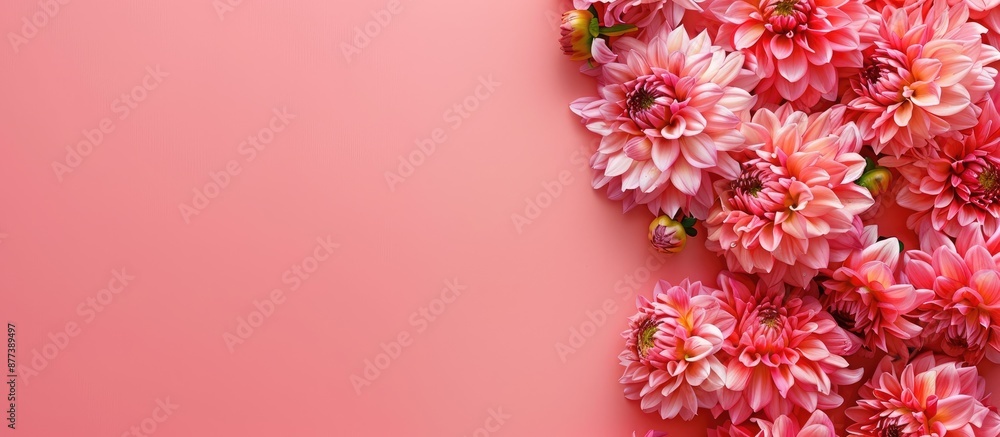 Aufkleber coral backdrop featuring a frame crafted from dahlia blooms embodying a spring motif with room for t