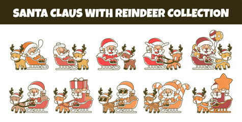 Santa claus character with reindeer set vector illustration