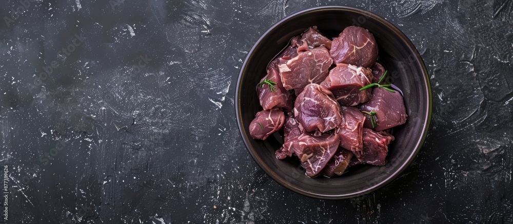 Aufkleber bowl with raw chicken liver for cooking with a blank space for adding images. copy space image. plac