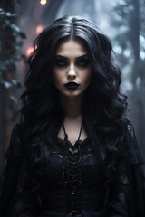Fashion Halloween woman portrait with trendy gothic black style