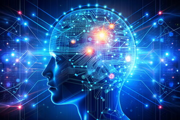 Obraz premium Artificial intelligence in humanoid head. Technology background concept. 