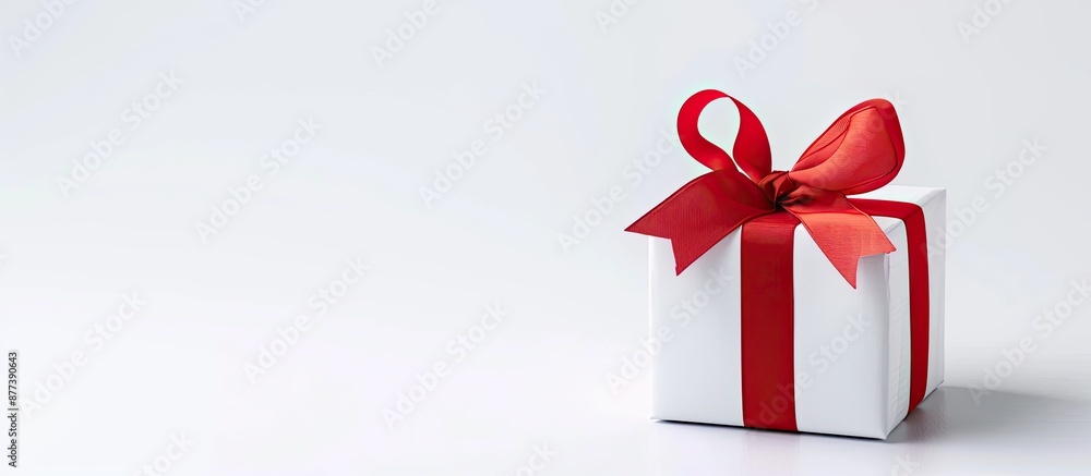 Aufkleber an isolated red and white gift box with a red ribbon on a white background with clipping path ideal 