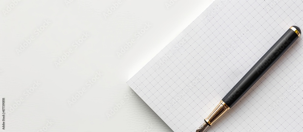 Poster soft focused note paper with pen on white background creating copy space image