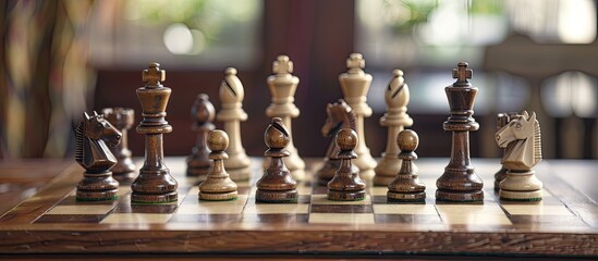 A vintage chess set is all set for a game with a copy space image