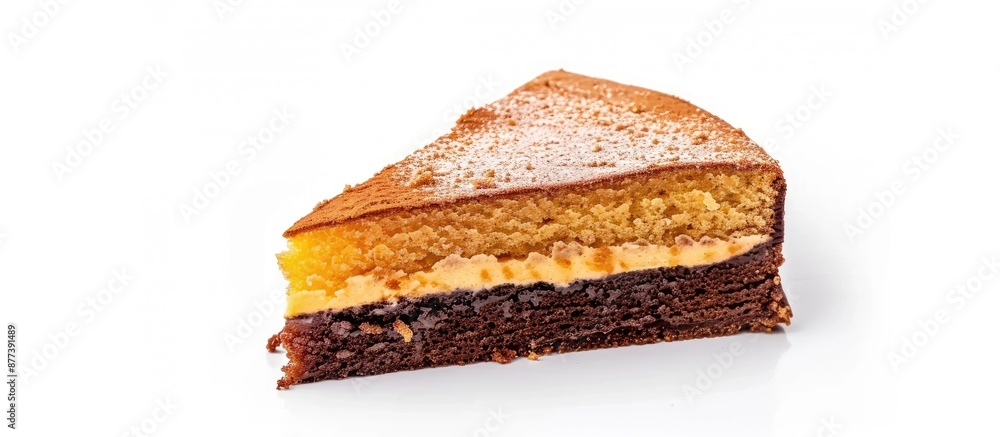 Poster isolated honey cake slice on white backdrop without any shadow with copy space image