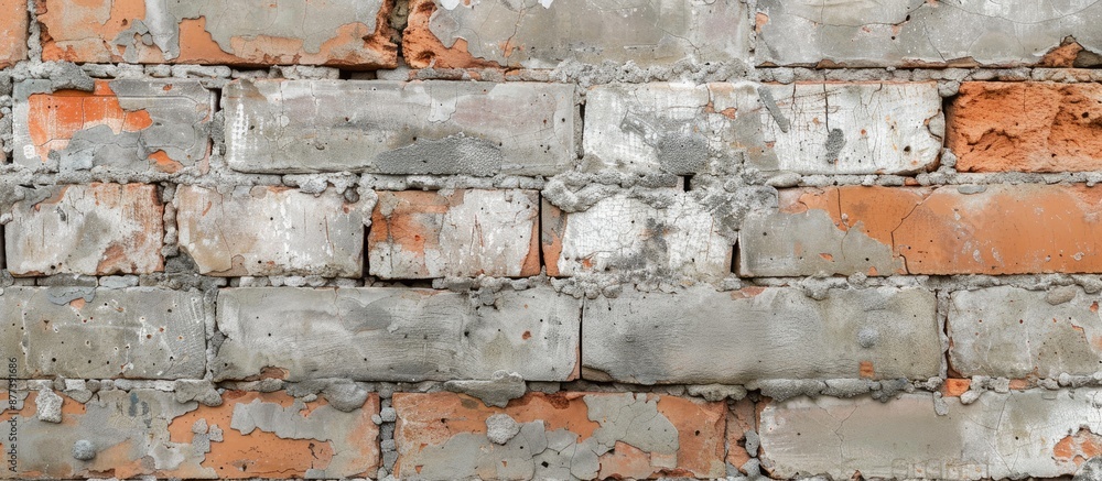Poster front view of a concrete wall texture with a stack of clay bricks providing ample copy space for you