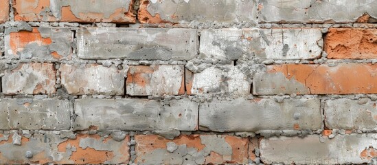 Front view of a concrete wall texture with a stack of clay bricks providing ample copy space for your text