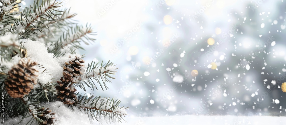 Sticker Snow covered scene with a white Christmas background and copy space image