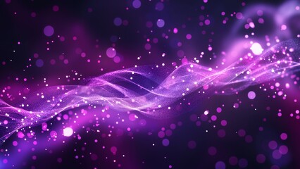 Obraz premium Digital purple particles wave and light abstract background 