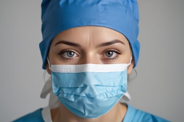 Medical Professional in Blue Scrubs and Surgical Cap