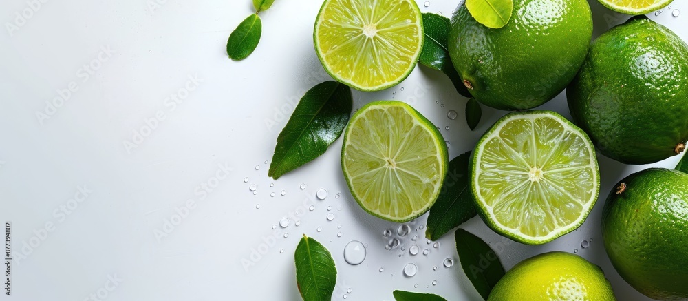 Poster isolated white background with a green lime or limes in the copy space image
