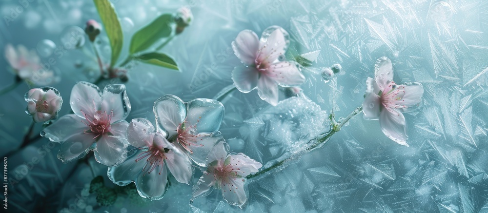Aufkleber winter themed background featuring flowers encased in ice ideal for adding text or graphics with a c
