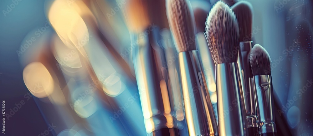 Aufkleber close up view of artistic brushes with selective focus and tinting ideal for a copy space image