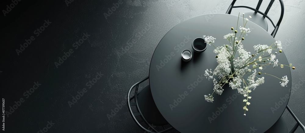 Poster minimalistic table arrangement on a black backdrop with ample copy space image