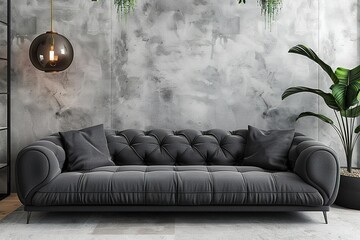 mock up modern interior sofa in living room, empty wall, 3D render.