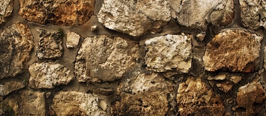 Fototapeta premium Textured old stone wall providing a charming background with a copy space image
