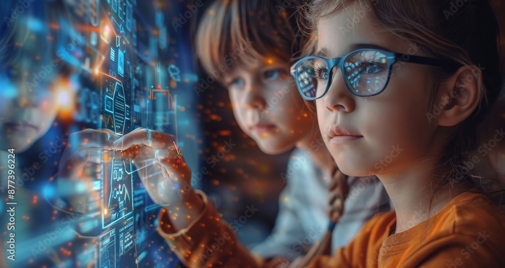 Poster children exploring interactive digital interface technology for education and innovation