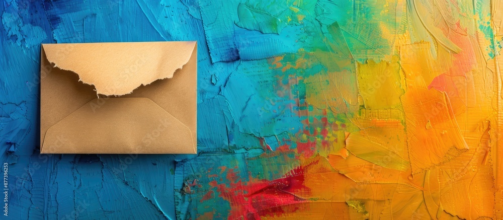Poster envelope with visible copy space on colorful background emphasizing concept of greetings and blank s