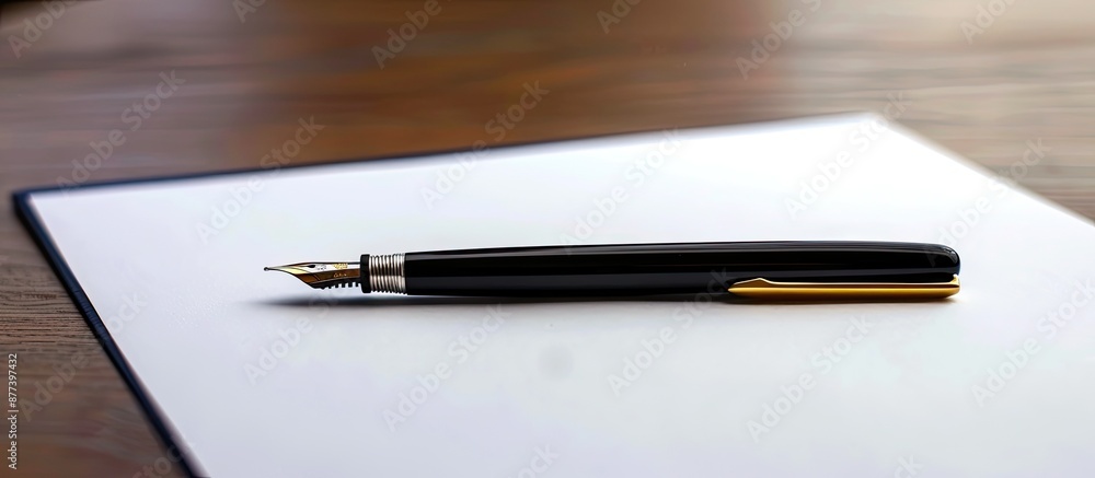 Poster isolated blank sheet of paper with pen on a folder in the background providing copy space image