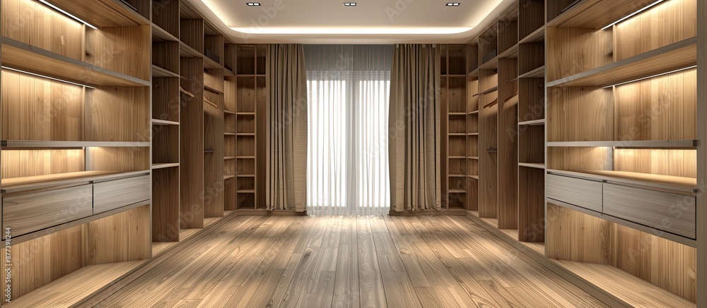 Aufkleber a fitted walk in closet with square empty shelves showcasing a copy space image