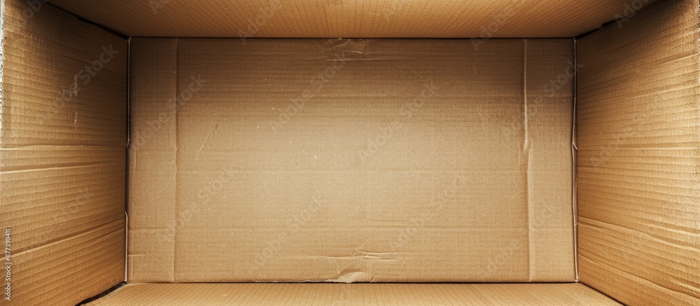 Poster empty inside a flat isolated brown cardboard carton box with unoccupied copy space image