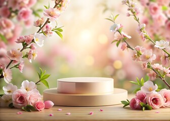 Podium background flowers and 3d beauty stand display 