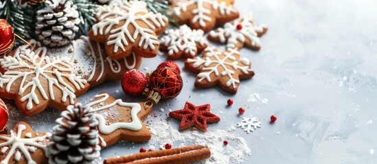 Festive handmade cookies perfect for Christmas and New Year celebrations with a charming copy space image