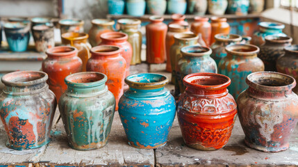 Jars of ceramic paint