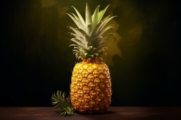 Artistic still life of a ripe pineapple against a shadowy, textured backdrop