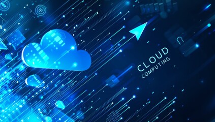 Digital cloud computing technology background with data transfer and futuristic design