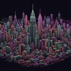 Obraz premium Outlines of a big city with many high-rise buildings. Generative ai.