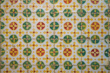 Green and orange traditional ornate portuguese decorative tiles azulejos
