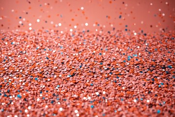 A shimmering cascade of copper glitter on a peach background