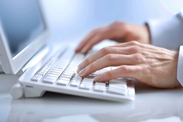 Hands Typing on a White Laptop Keyboard