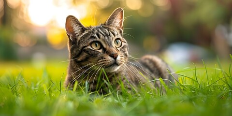 Cat Adoption Event Poster Featuring a Purebred Cat Against a Grass Background. Concept Cat Adoption, Purebred Cat, Grass Background, Event Poster, Animal Rescue