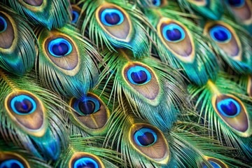 Obraz premium Peacock feathers macro photography, bright colors