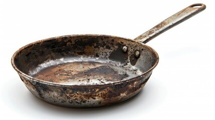 Dirty used frying pan on white background with clipping path