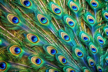 Peacock feathers macro photography, bright colors