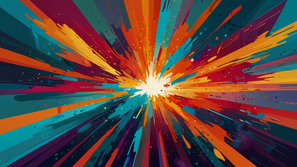 abstract illustration background that captures the moment of an explosion with vibrant, swirling colors and dynamic shapes that convey energy and movement
