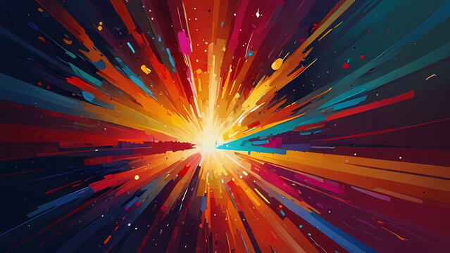 abstract illustration background that captures the moment of an explosion with vibrant, swirling colors and dynamic shapes that convey energy and movement
