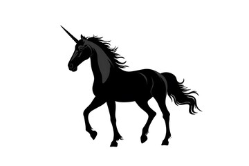 Fototapeta premium Silhouette of a majestic unicorn gracefully trotting with a flowing mane